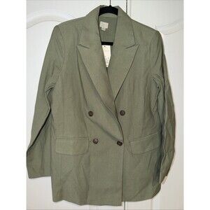 A New Day Size S Olive Green Double Breasted Oversize Blazer Jacket Linen Feel